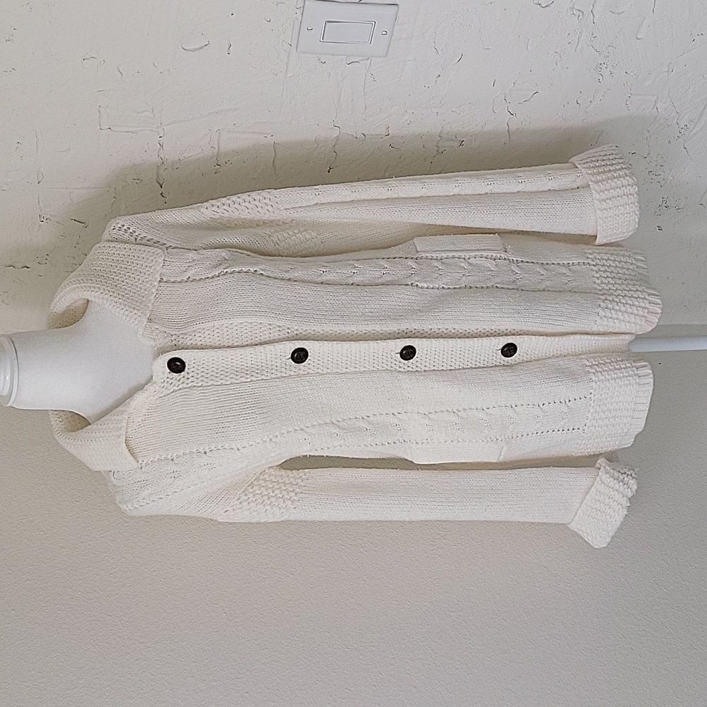 Vintage Sears Cardigan Sweater M Fisherman Cable Knit Button Down Pockets